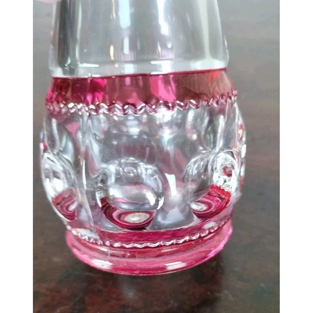 Vintage Clear & Cranberry Glass Bud Vase Thumbprint 9.5 